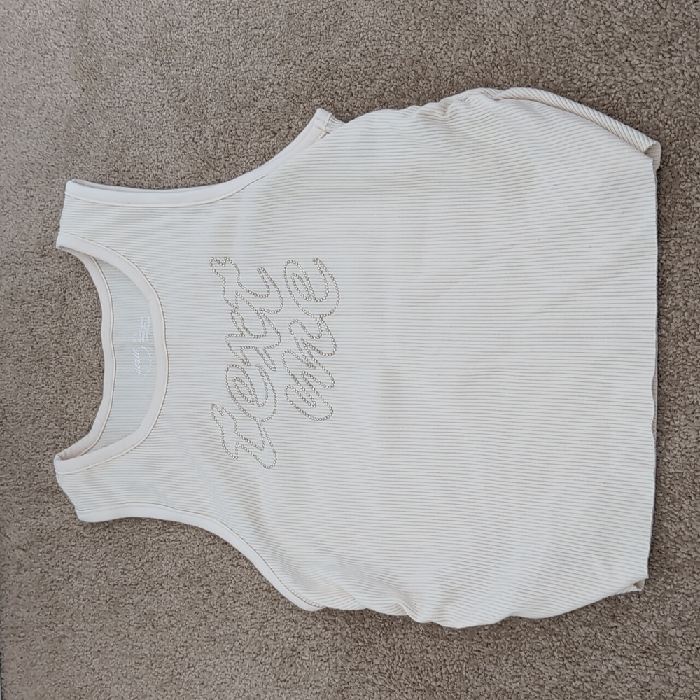 Aerie Cream Text Me Tank With Ruche Detail Size M
